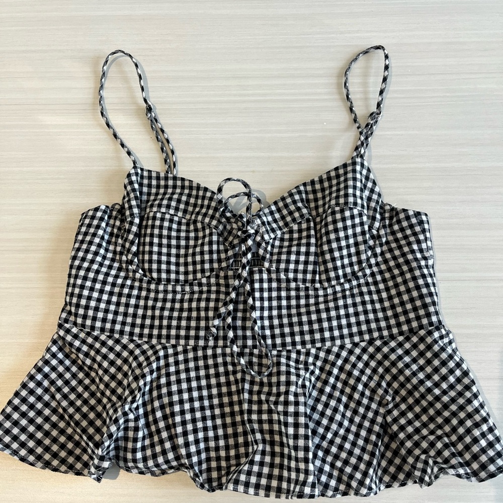 Soho Boutique Black & White Gingham Crop Top Size S – Peplum, Bow & Sweetheart